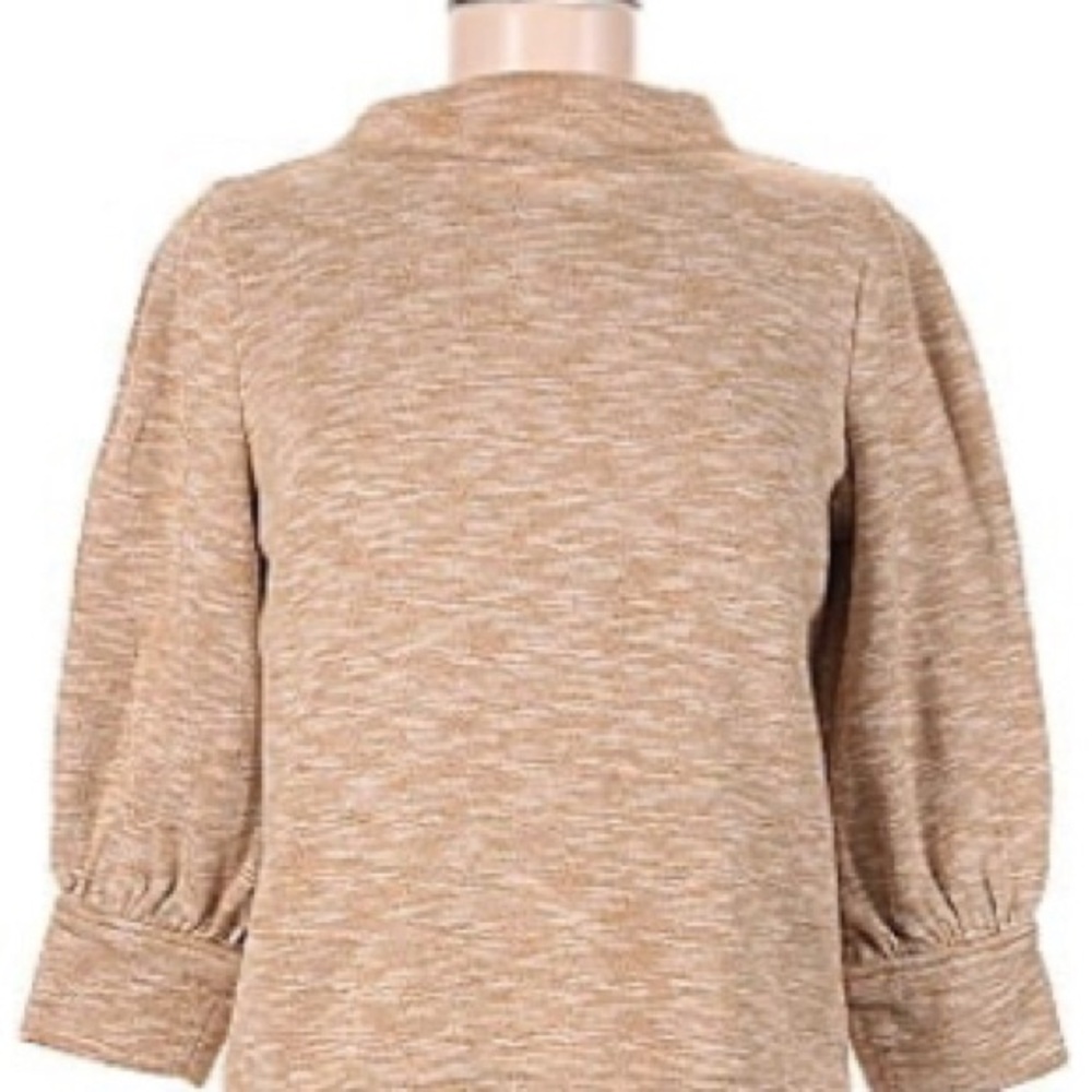 Madewell tan heathered mockneck sweater 3/4 gathered sleeve XXS